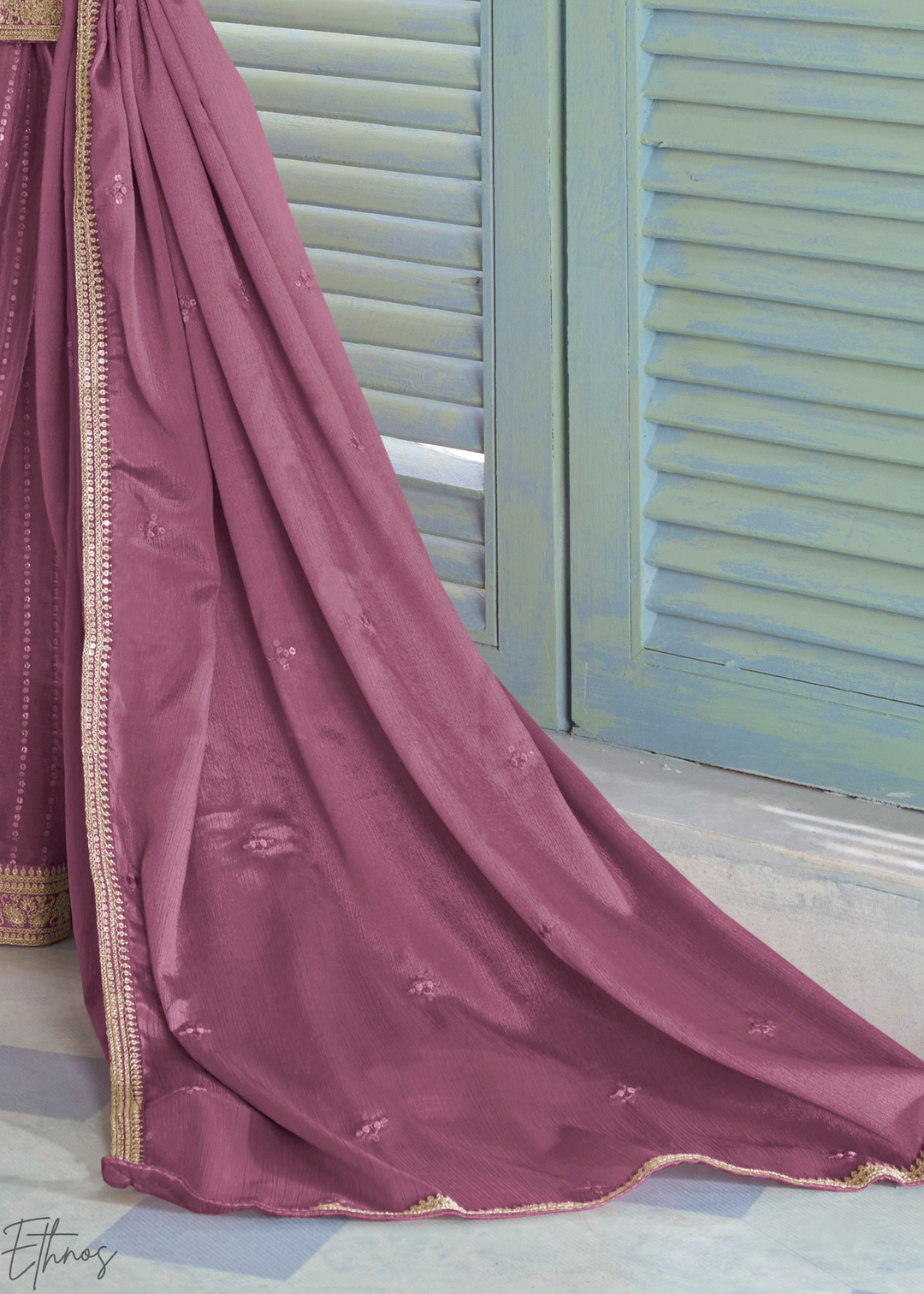 Mauve Zari-Encrusted Chinon Sharara Suit