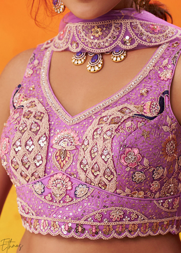 Mauve Soft Net Lehenga Choli