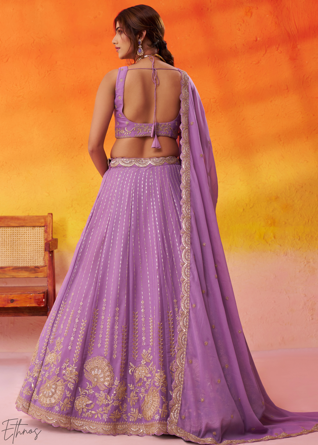 Mauve Tissue Silk Lehenga