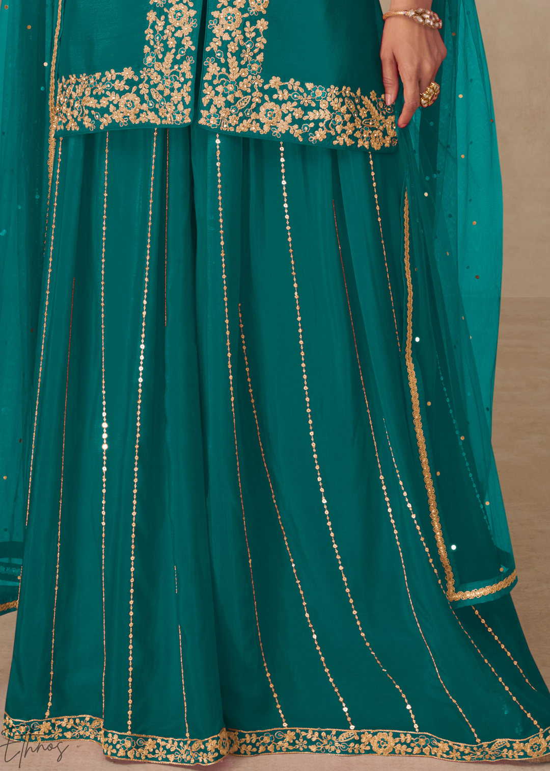 Mediterranean Teal Majestic Baroque Chinon Palazzo Suit