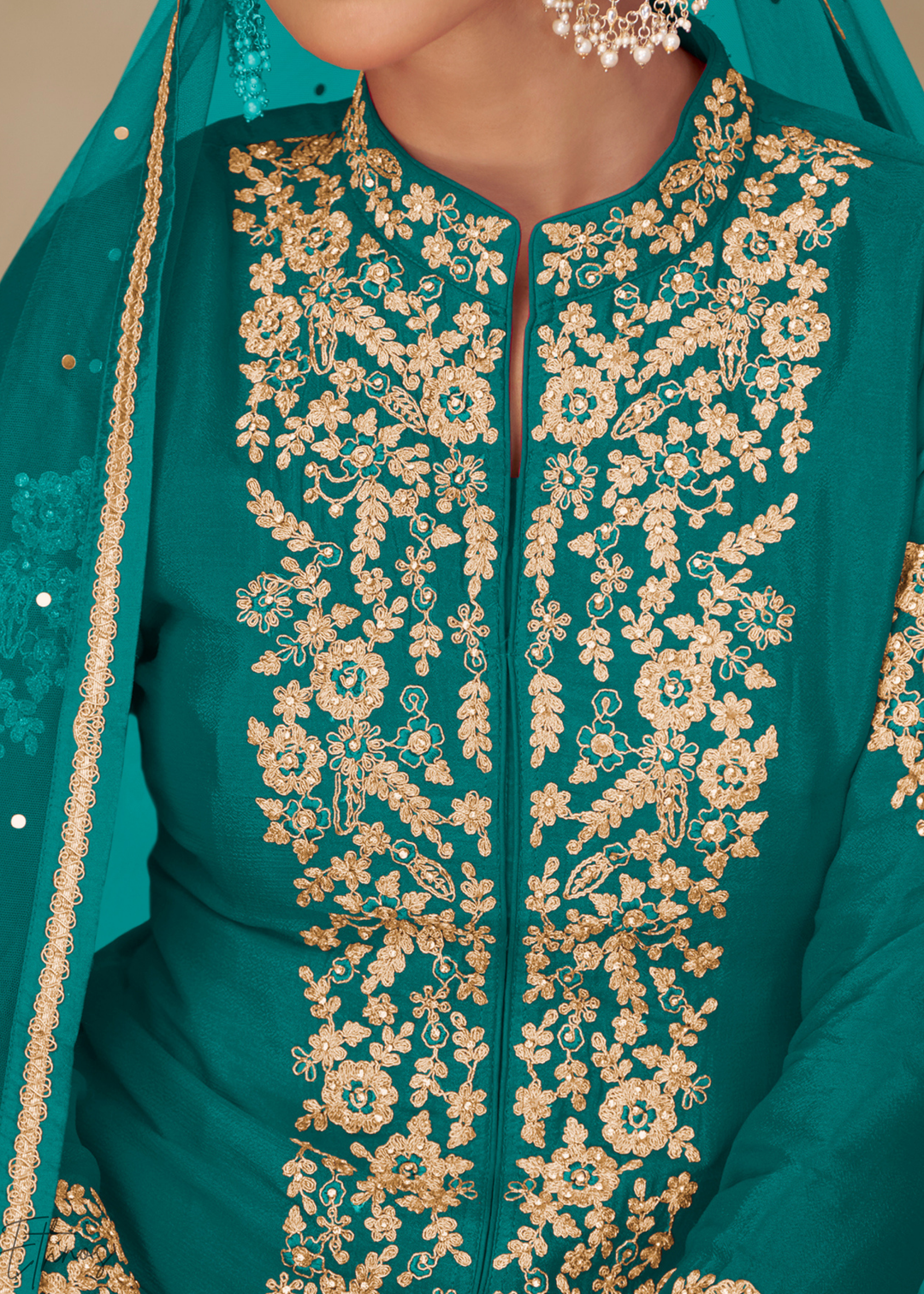 Mediterranean Teal Majestic Baroque Chinon Palazzo Suit