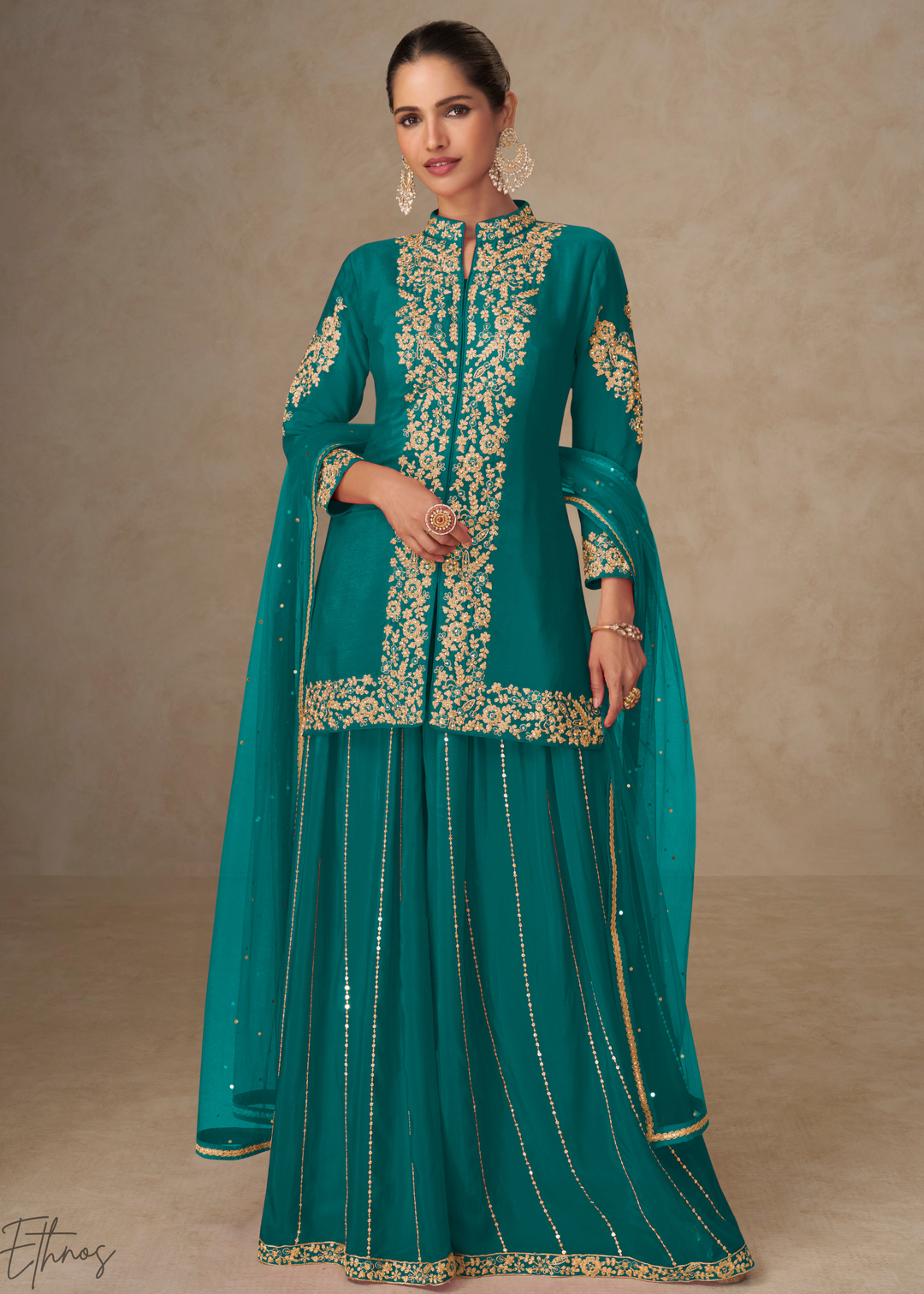 Mediterranean Teal Majestic Baroque Chinon Palazzo Suit