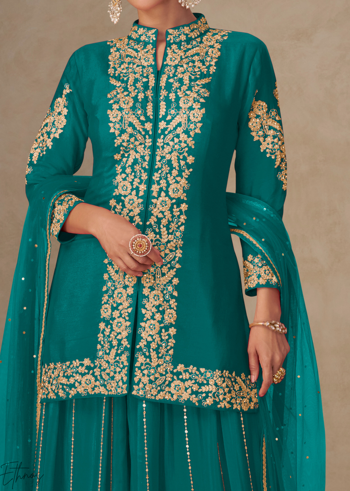 Mediterranean Teal Majestic Baroque Chinon Palazzo Suit