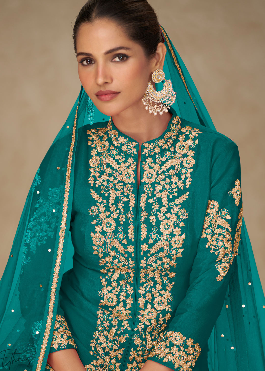 Mediterranean Teal Majestic Baroque Chinon Palazzo Suit