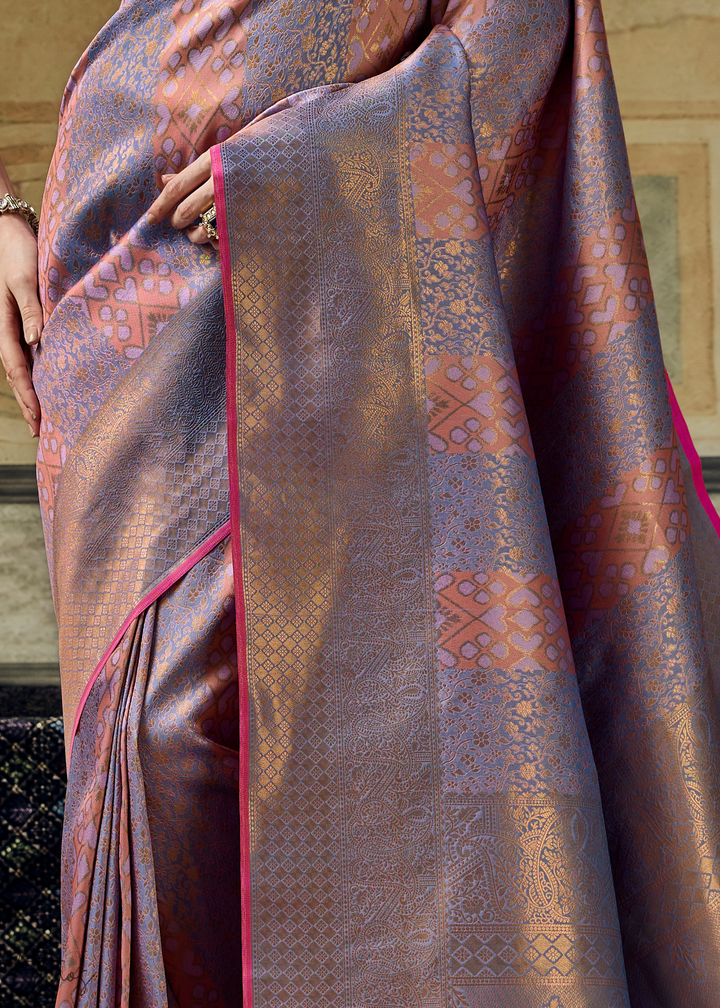 Metallic Lavender Traditional Brocade Handloom Silk Saree