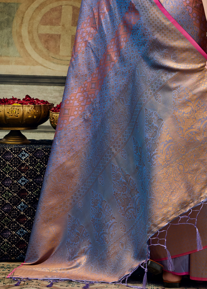 Metallic Lavender Traditional Brocade Handloom Silk Saree