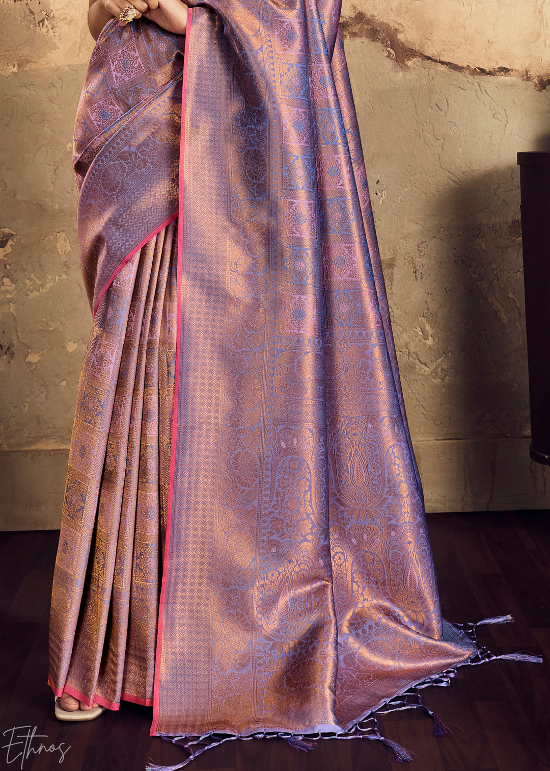 Metallic Lavender Traditional Brocade Silk Saree
