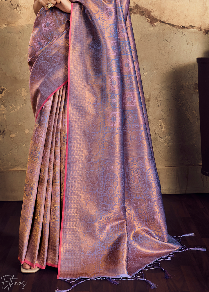 Metallic Lavender Traditional Brocade Silk Saree