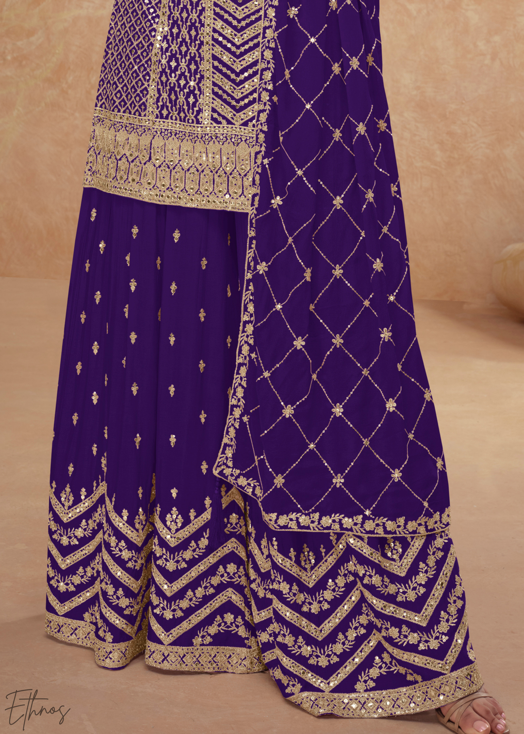 Midnight Amethyst Sequins Chinon Palazzo Suit