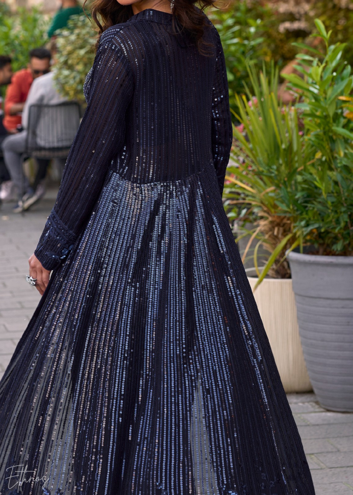 Midnight Blue Georgette Jacket Choli Palazzo Suit