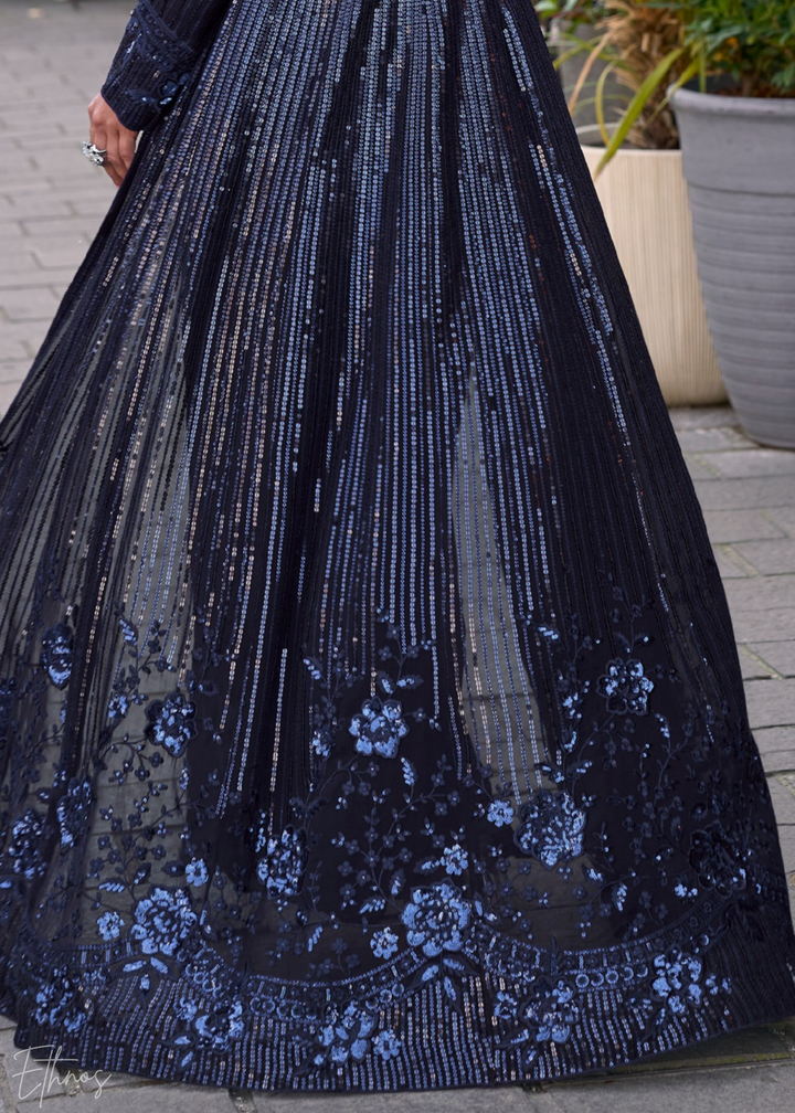 Midnight Blue Georgette Jacket Choli Palazzo Suit