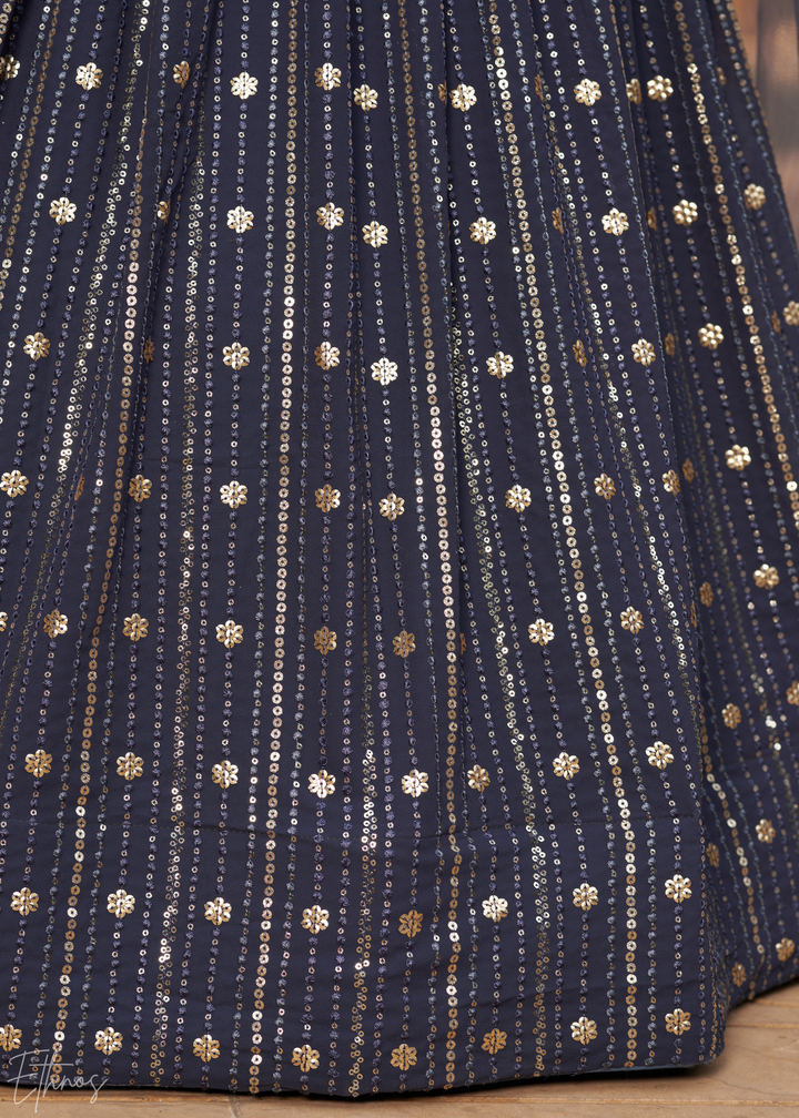 Midnight Blue Sequins Georgette Lehenga