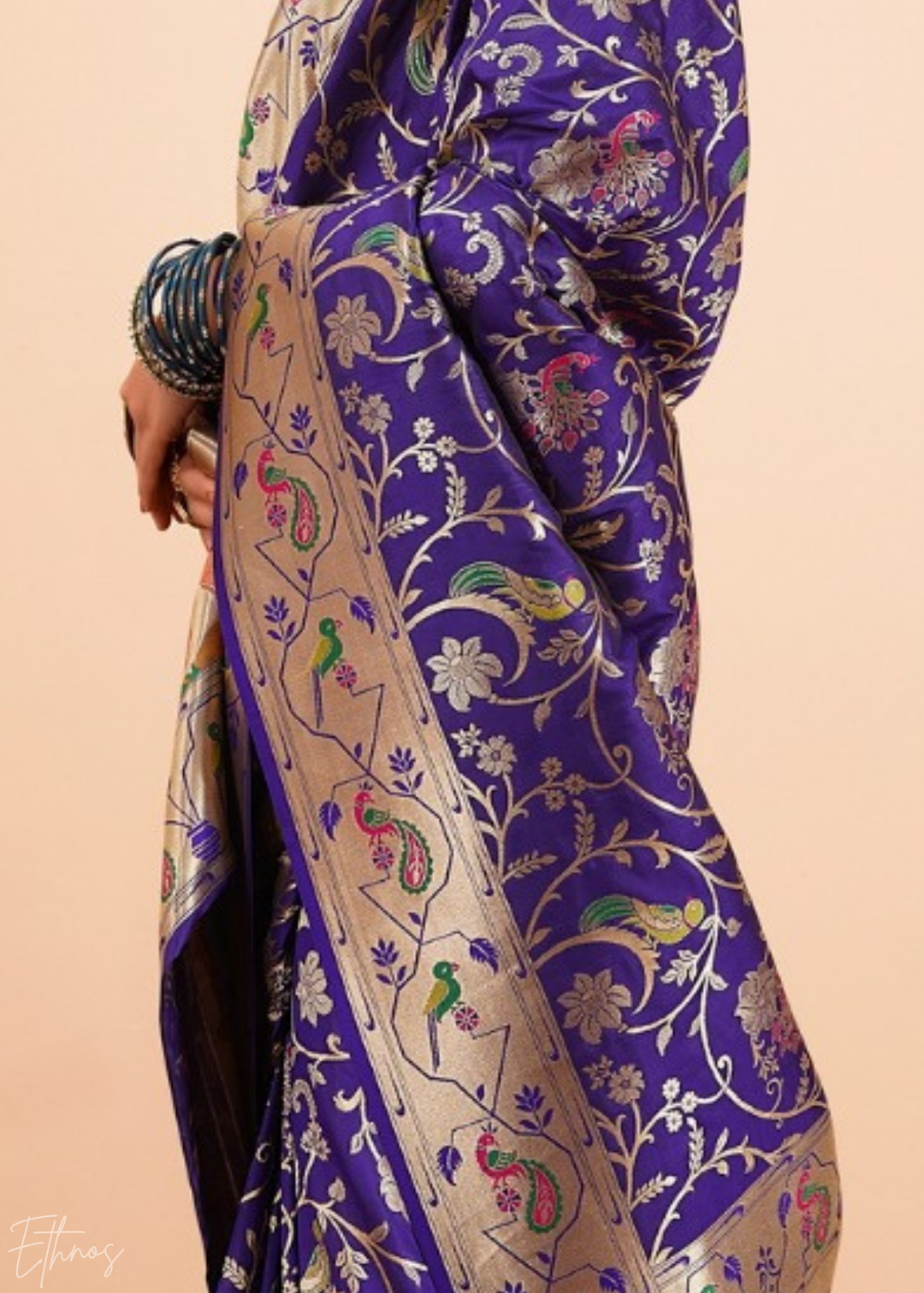 Midnight Indigo Menagerie Paithani Silk Saree