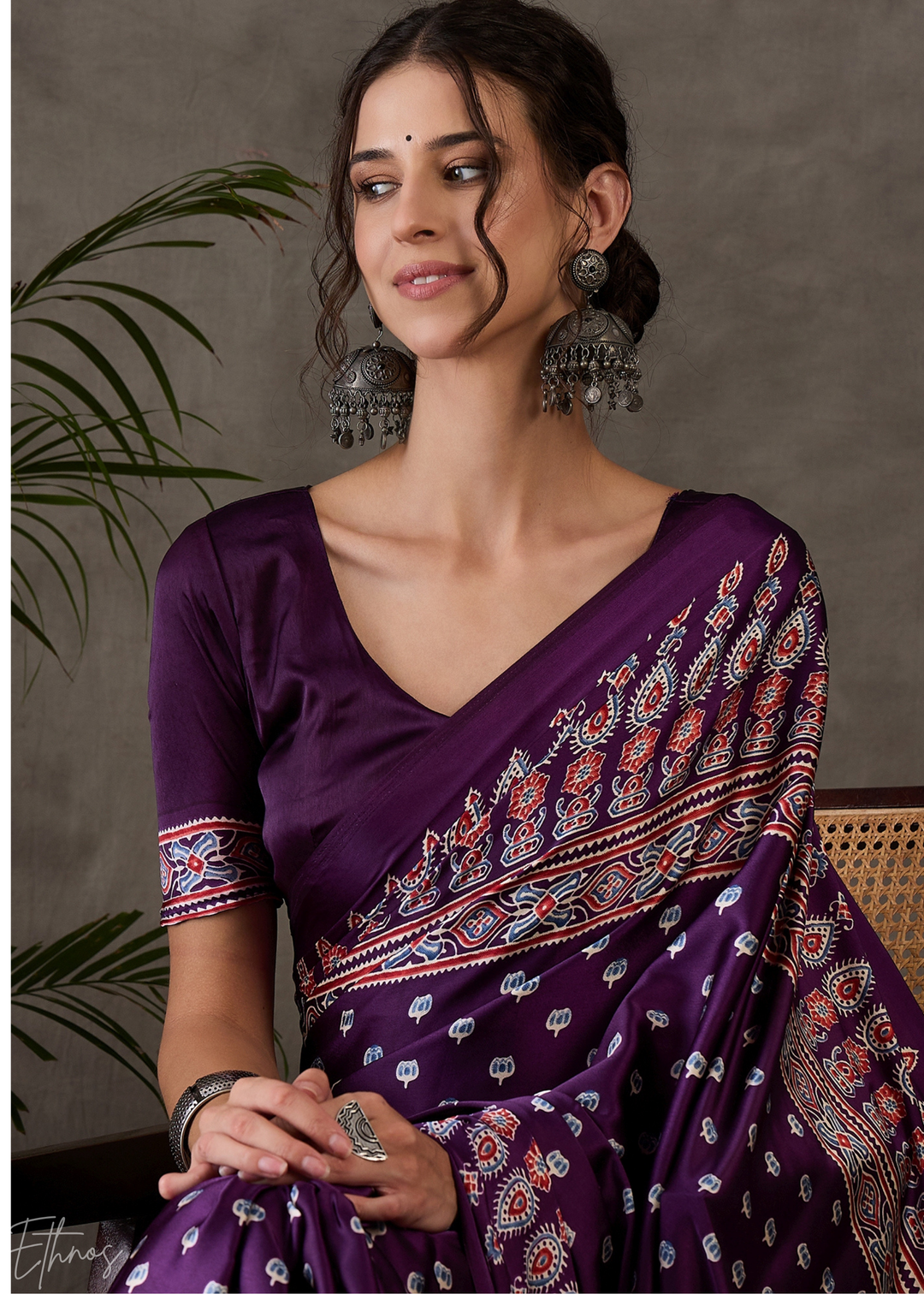 Imperial Plum Ornate Tessellation Semi-Modal Silk Saree