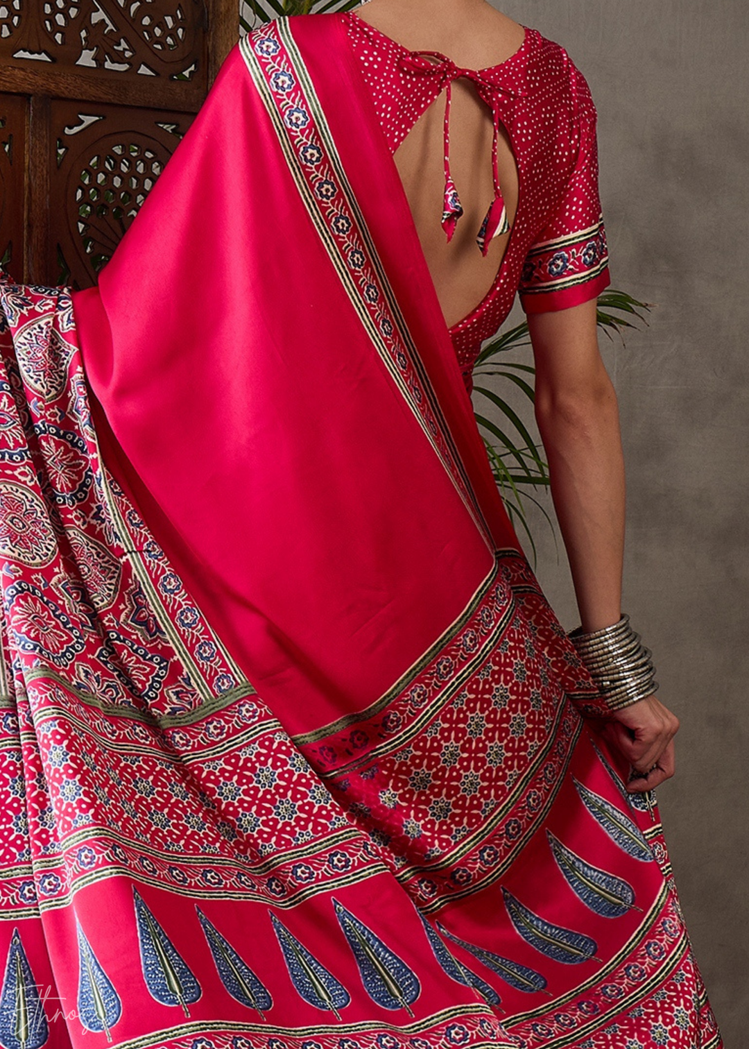 Spiced Crimson  Mandala Print Satin Silk Saree