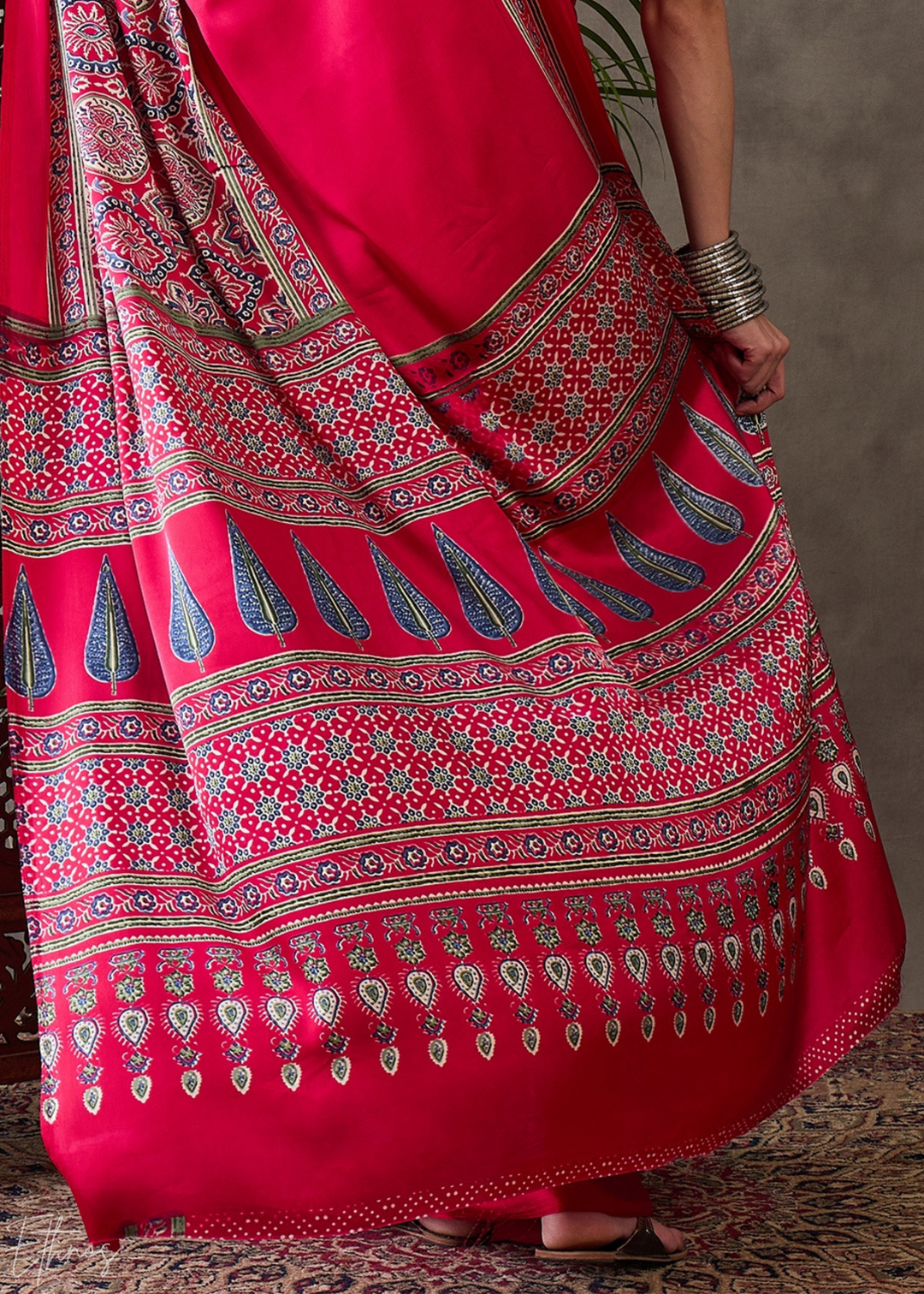 Spiced Crimson  Mandala Print Satin Silk Saree
