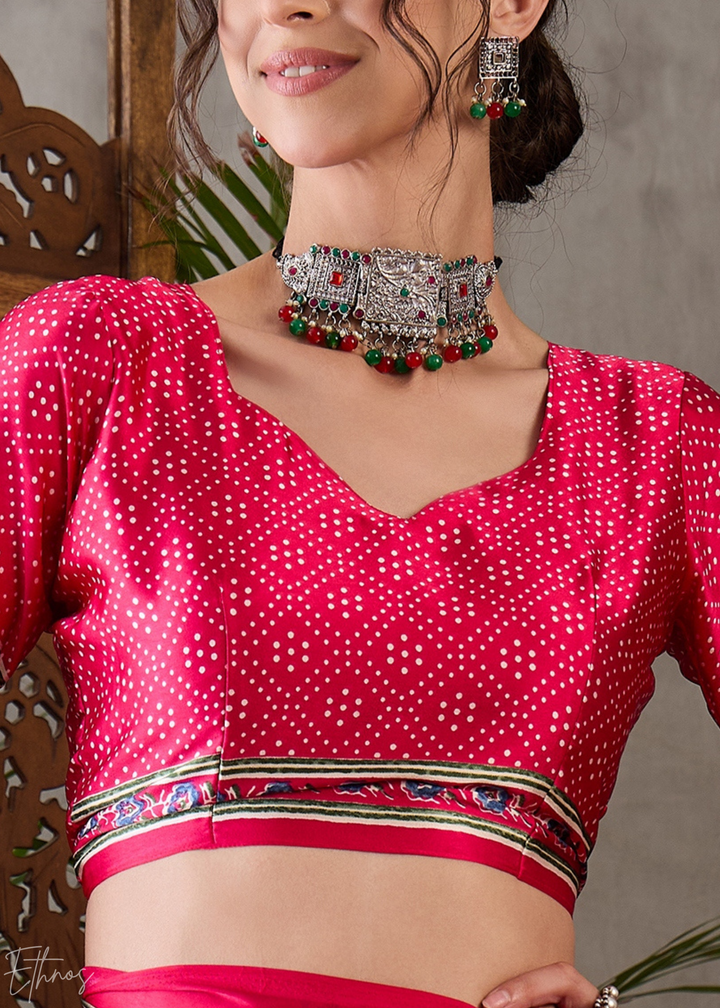 Spiced Crimson  Mandala Print Satin Silk Saree