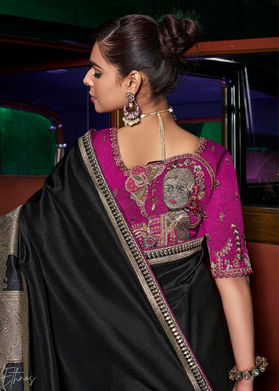Midnight Onyx Empire Medallion Silk Saree