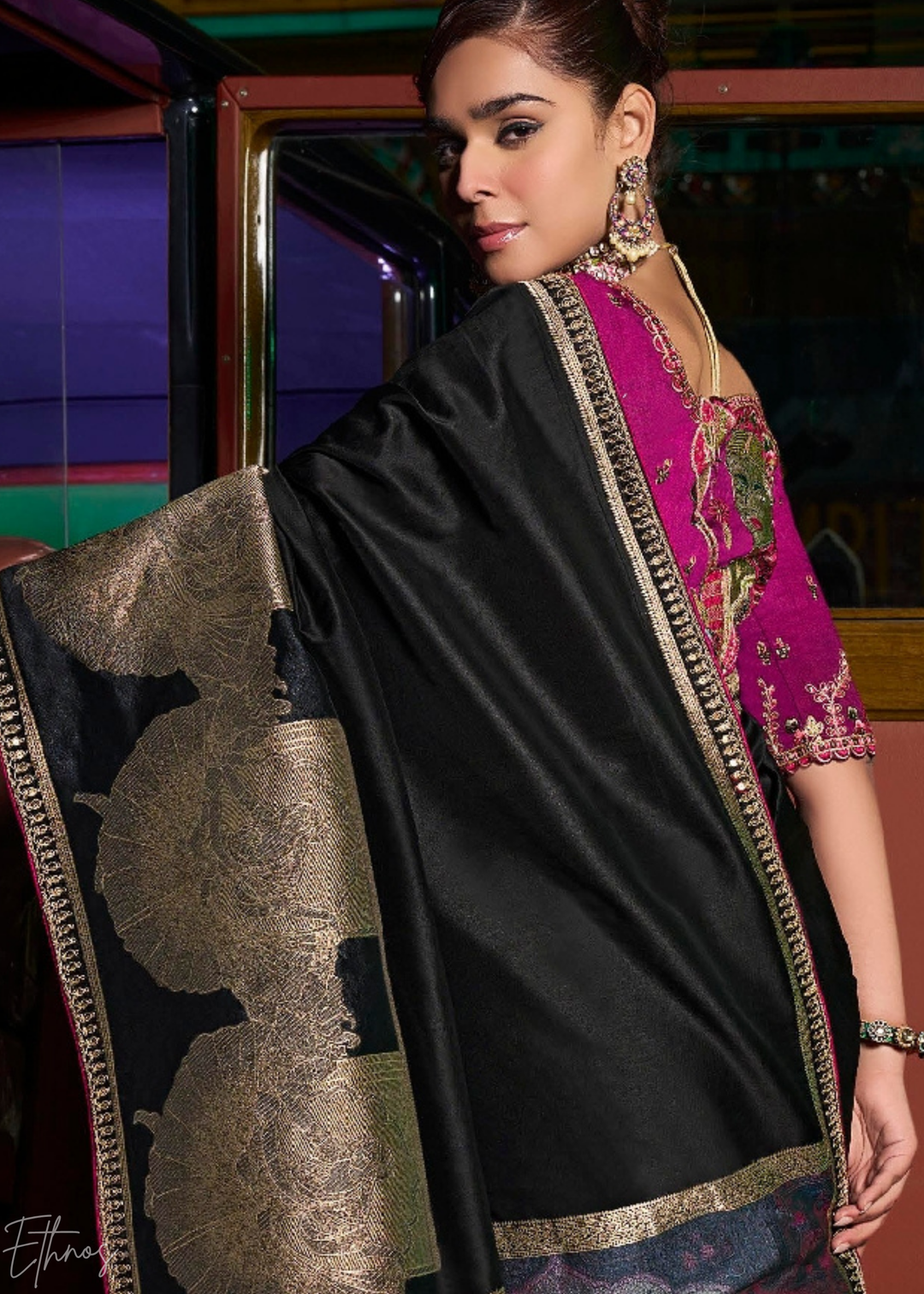 Midnight Onyx Empire Medallion Silk Saree