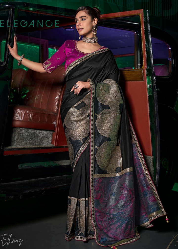Midnight Onyx Empire Medallion Silk Saree