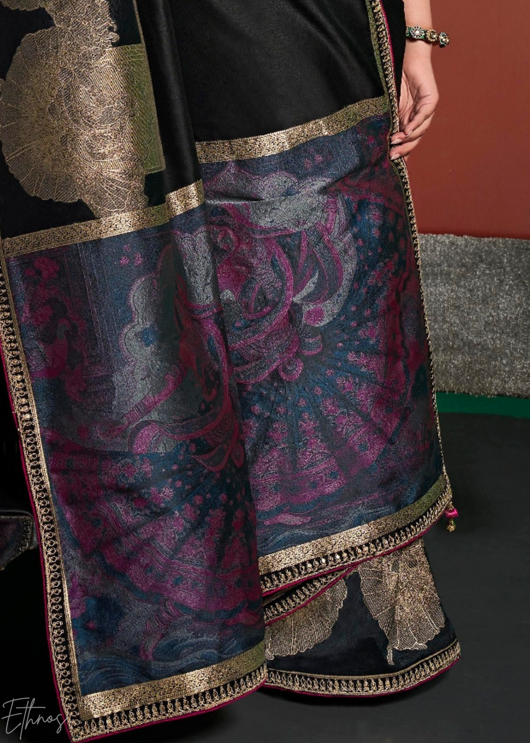 Midnight Onyx Empire Medallion Silk Saree