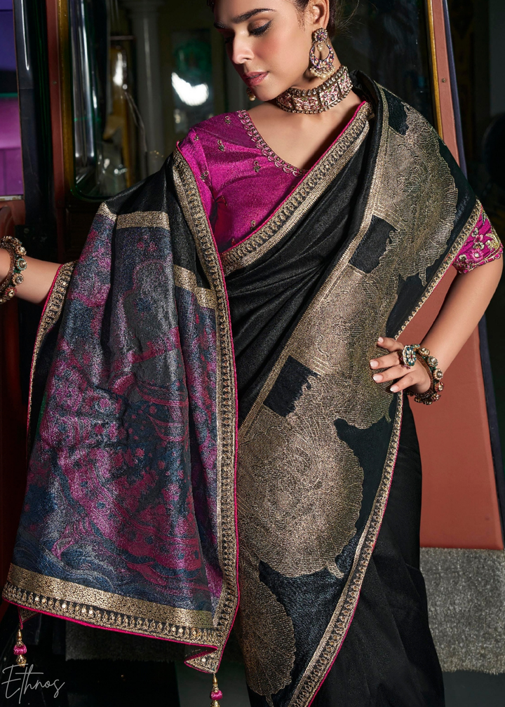 Midnight Onyx Empire Medallion Silk Saree