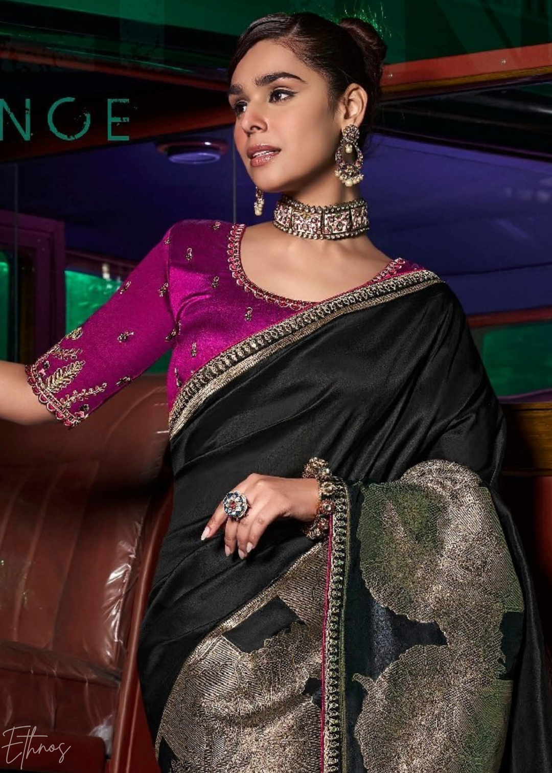 Midnight Onyx Empire Medallion Silk Saree