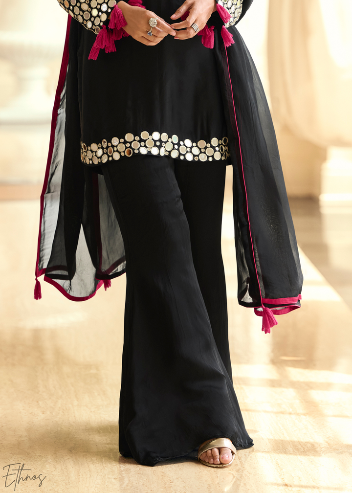 Midnight Onyx Mirror Silk Palazzo Suit