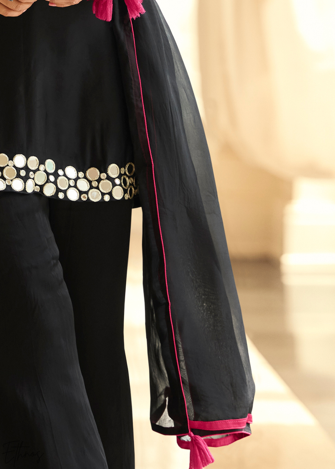 Midnight Onyx Mirror Silk Palazzo Suit