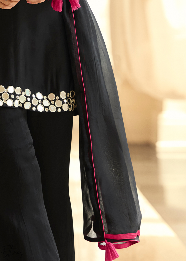 Midnight Onyx Mirror Silk Palazzo Suit