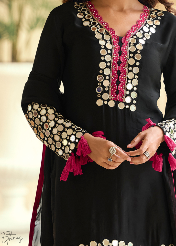 Midnight Onyx Mirror Silk Palazzo Suit