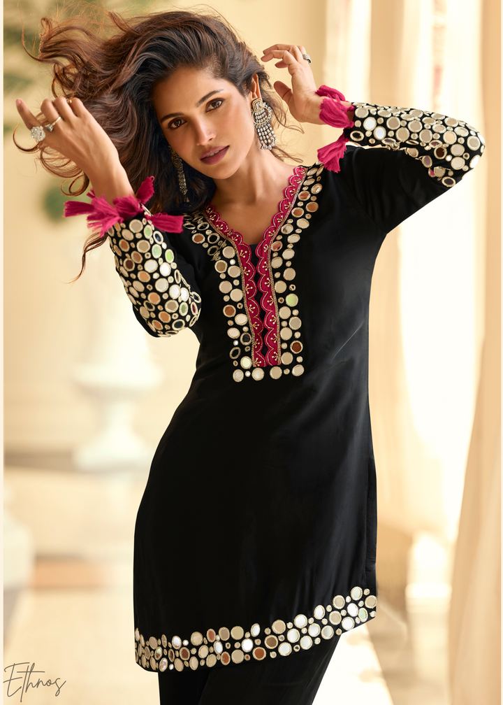 Midnight Onyx Mirror Silk Palazzo Suit