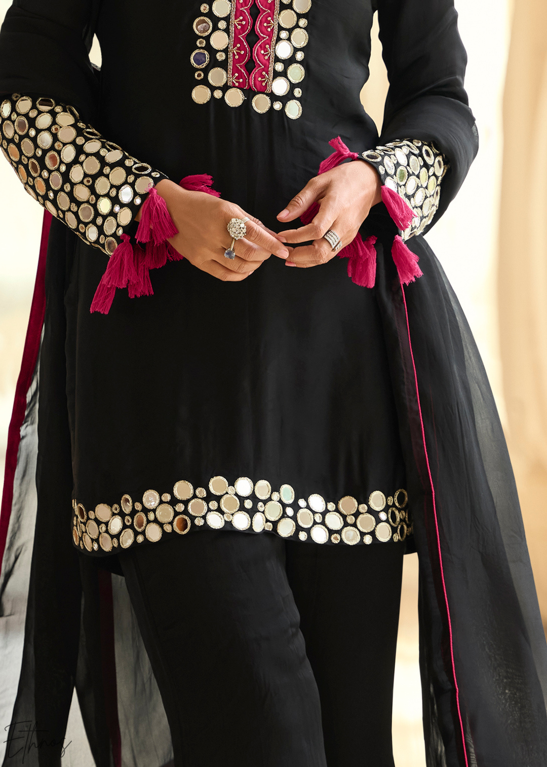 Midnight Onyx Mirror Silk Palazzo Suit