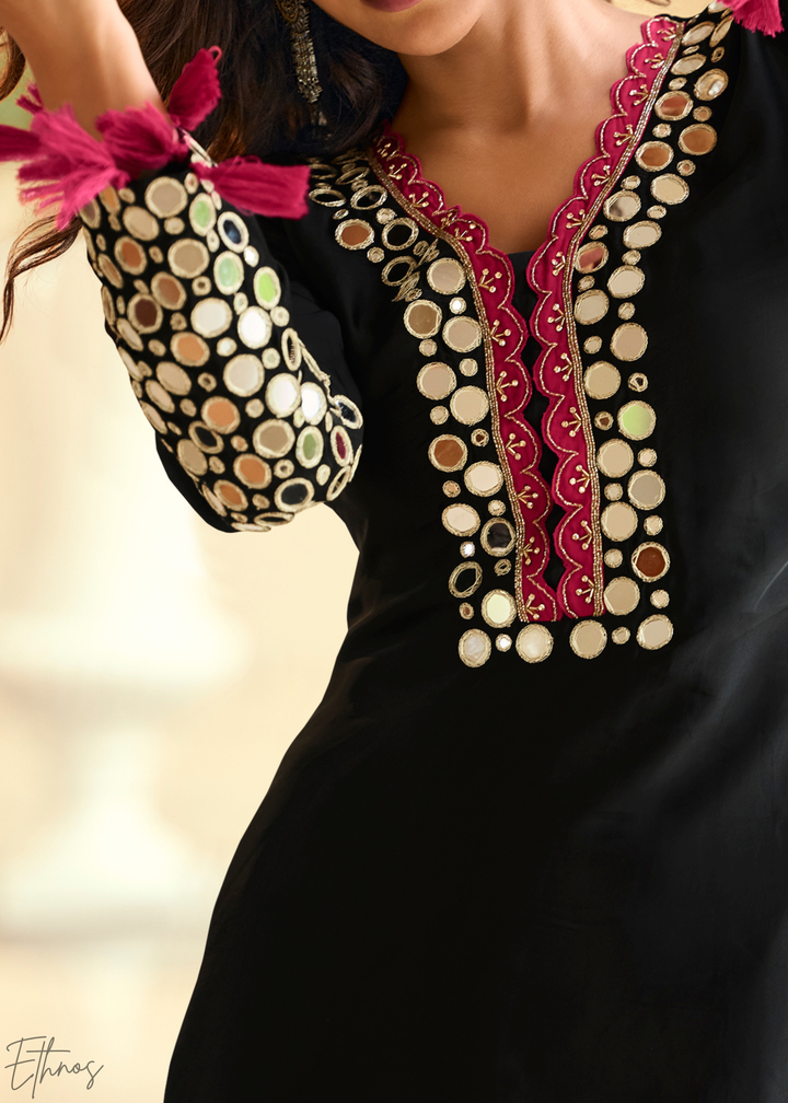 Midnight Onyx Mirror Silk Palazzo Suit