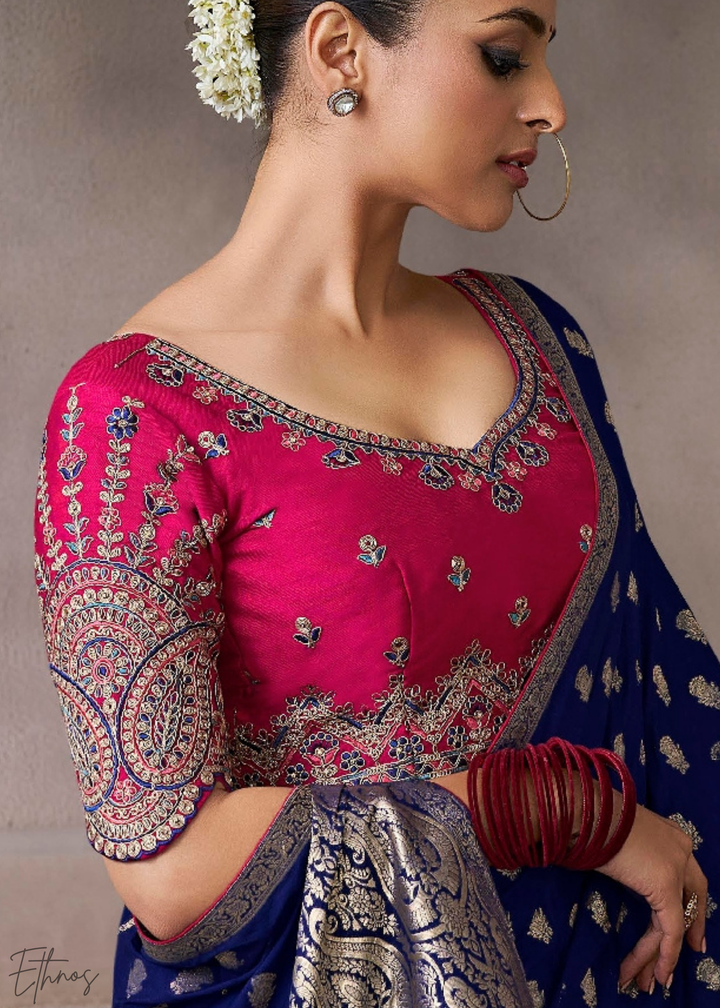 Midnight Starburst Weave Crepe Silk Saree