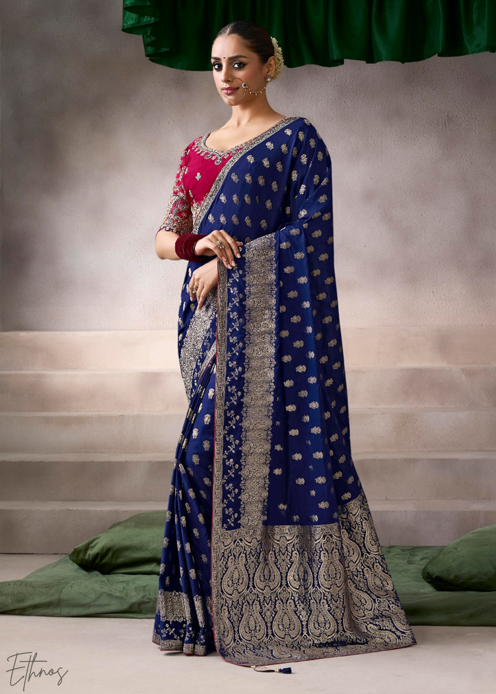 Midnight Starburst Weave Crepe Silk Saree