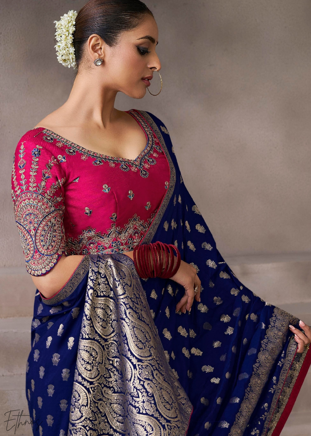 Midnight Starburst Weave Crepe Silk Saree
