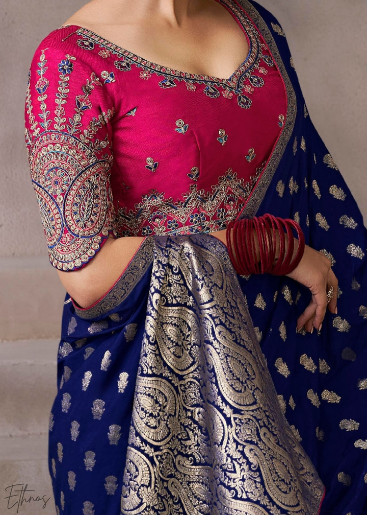 Midnight Starburst Weave Crepe Silk Saree