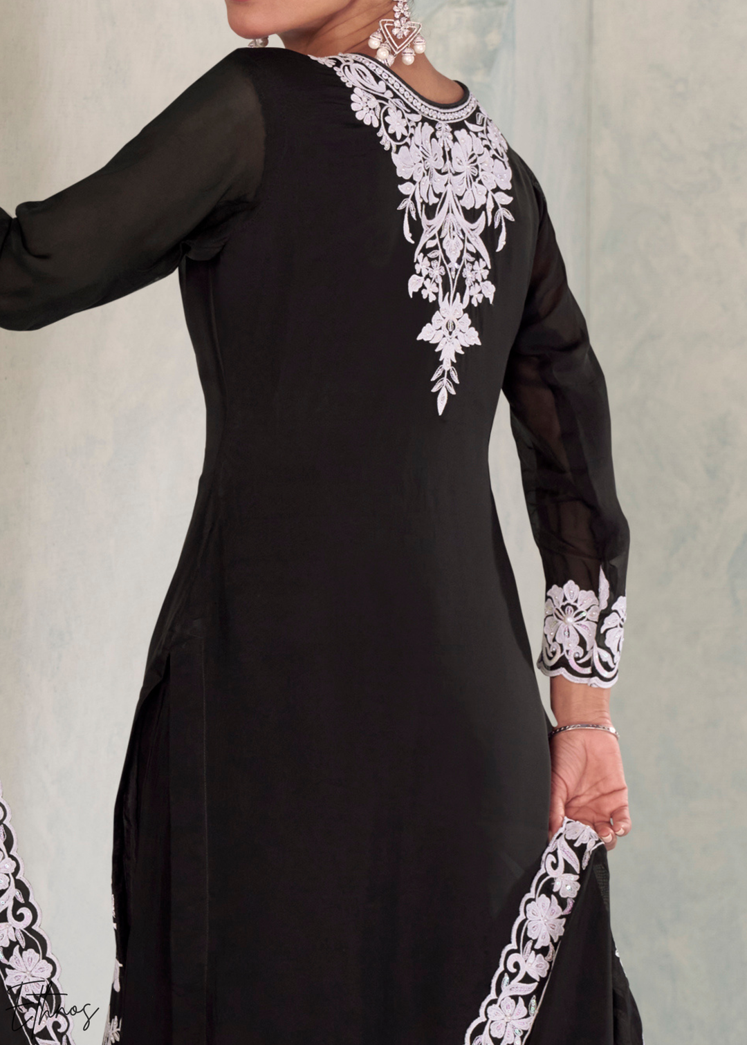Midnight Black Chinon Embroidery Palazzo Salwaar Suit