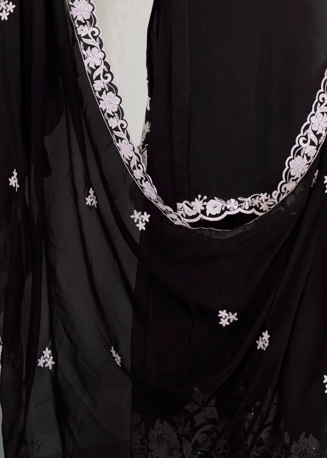 Midnight Black Chinon Embroidery Palazzo Salwaar Suit