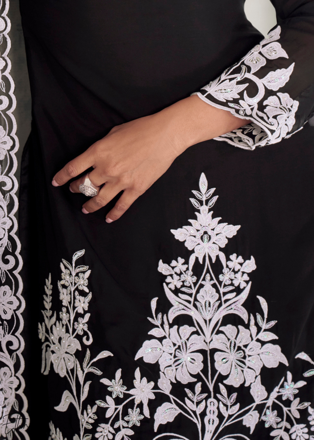 Midnight Black Chinon Embroidery Palazzo Salwaar Suit