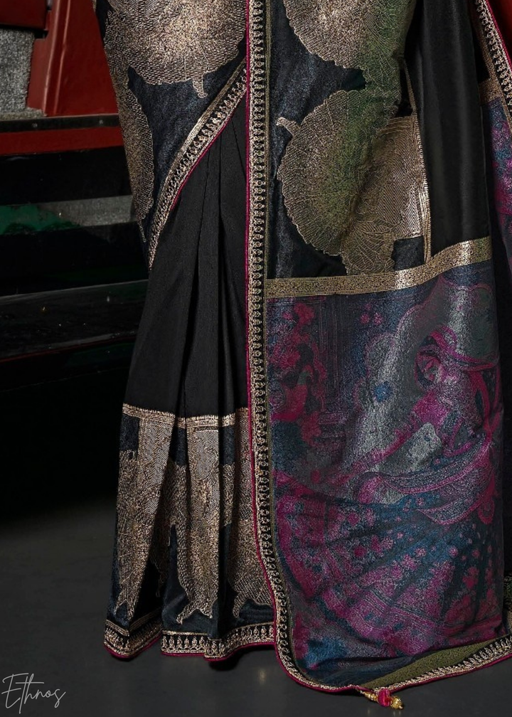 Midnight Onyx Empire Medallion Silk Saree