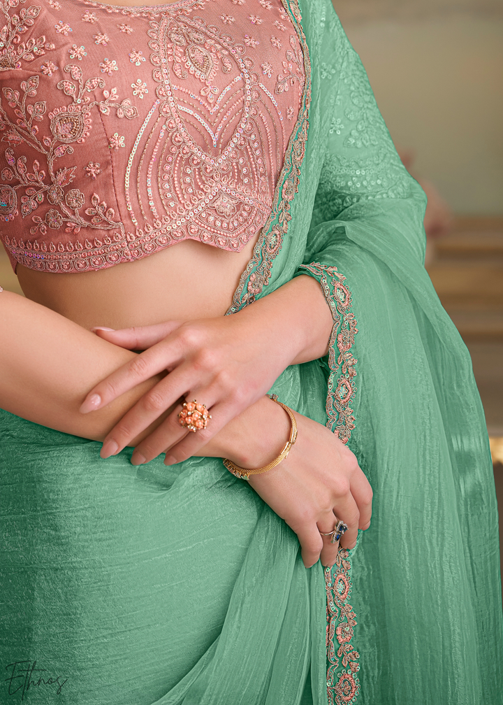 Mint Breeze Crinkle Tissue Georgette Saree