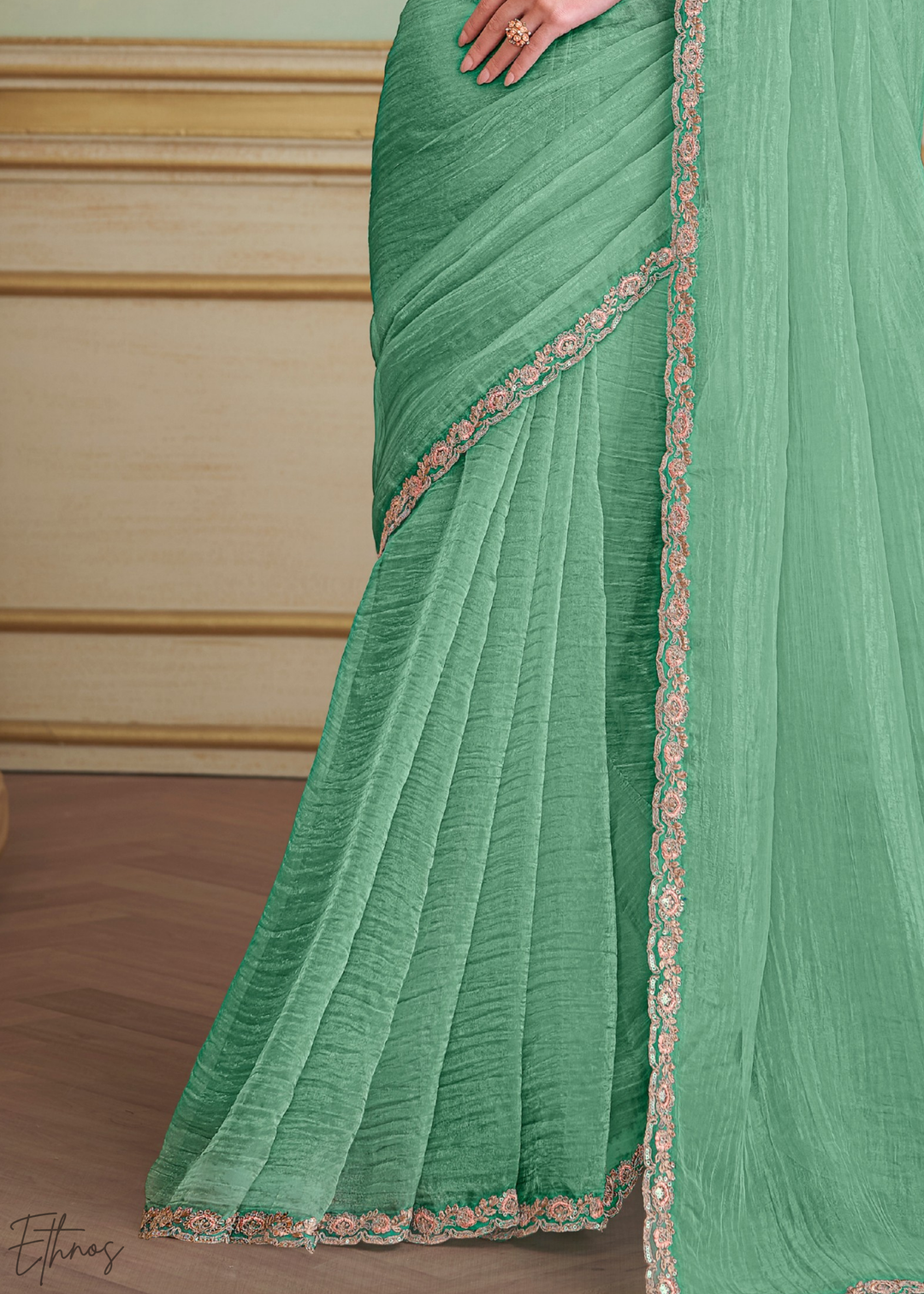 Mint Breeze Crinkle Tissue Georgette Saree