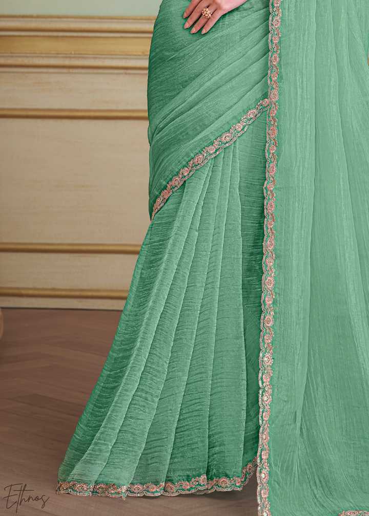 Mint Breeze Crinkle Tissue Georgette Saree