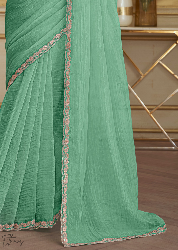 Mint Breeze Crinkle Tissue Georgette Saree