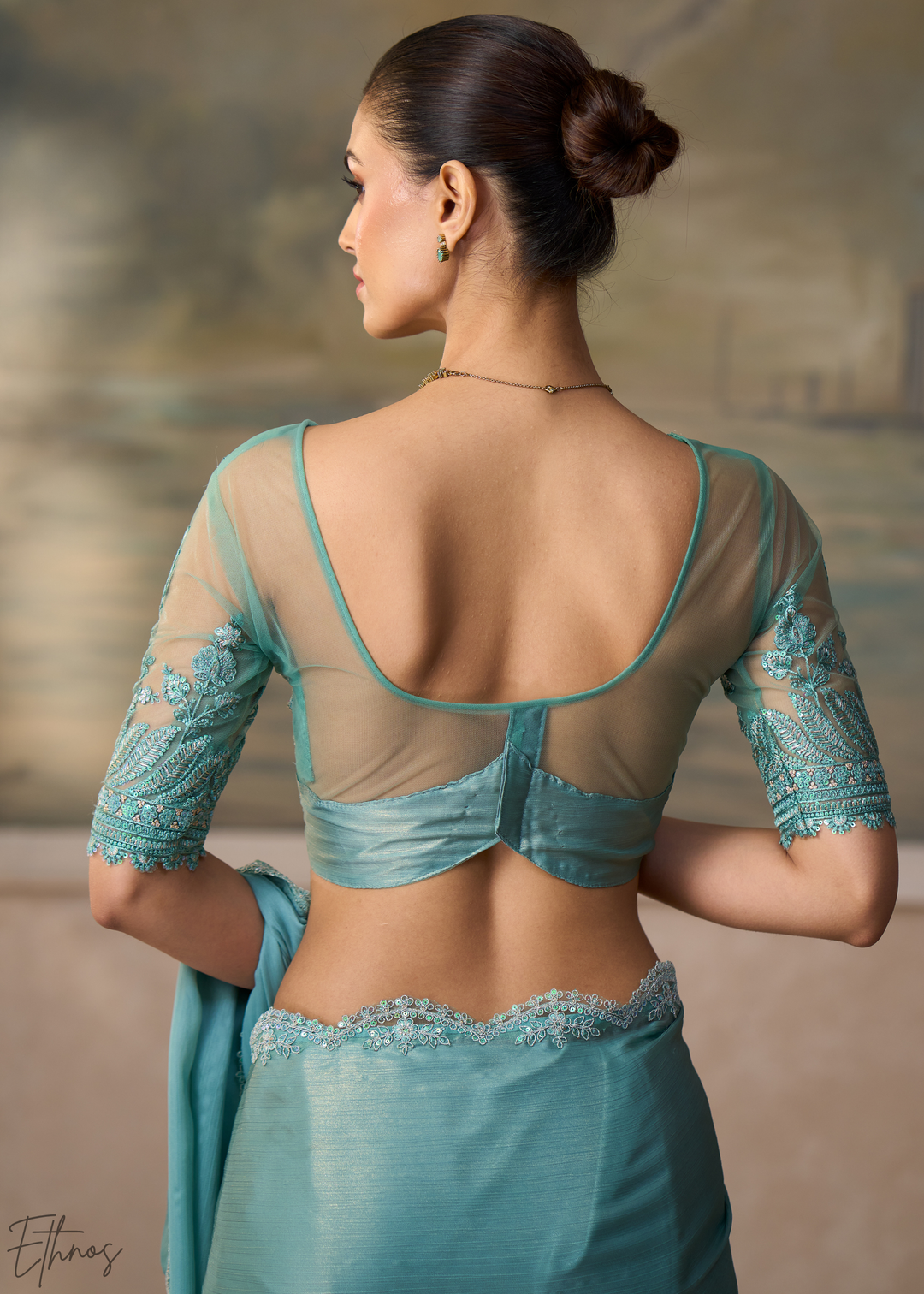 Mint Green Ruffle Border Chiffon Saree
