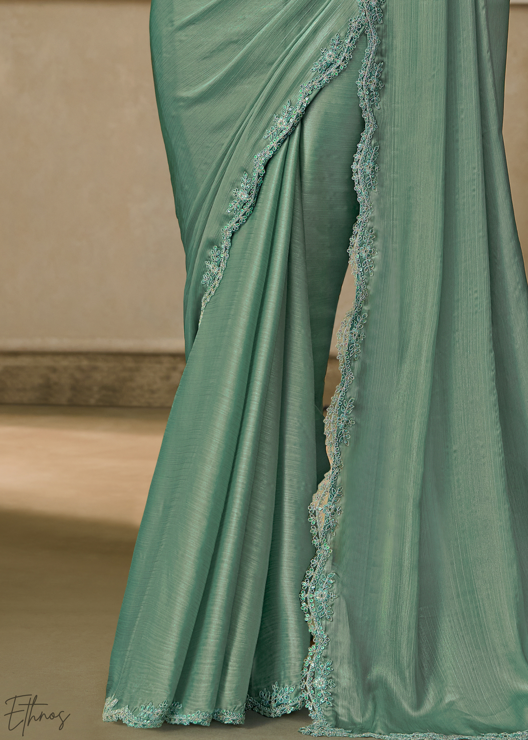 Mint Green Ruffle Border Chiffon Saree