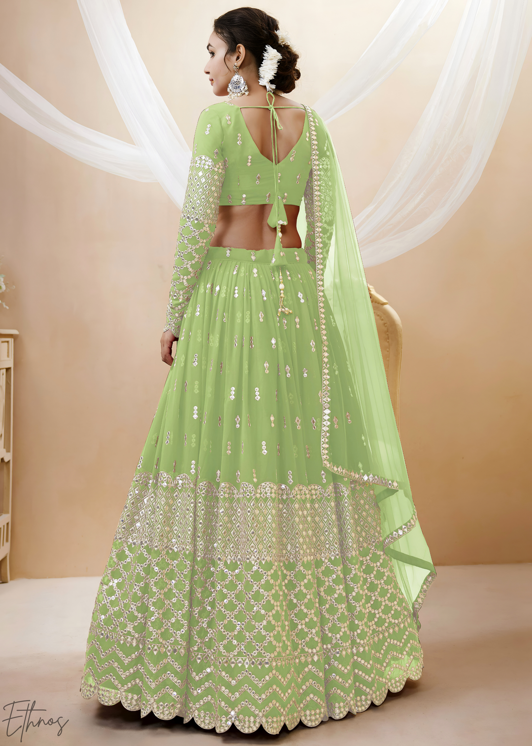 Mint Green Sequins Georgette Lehenga