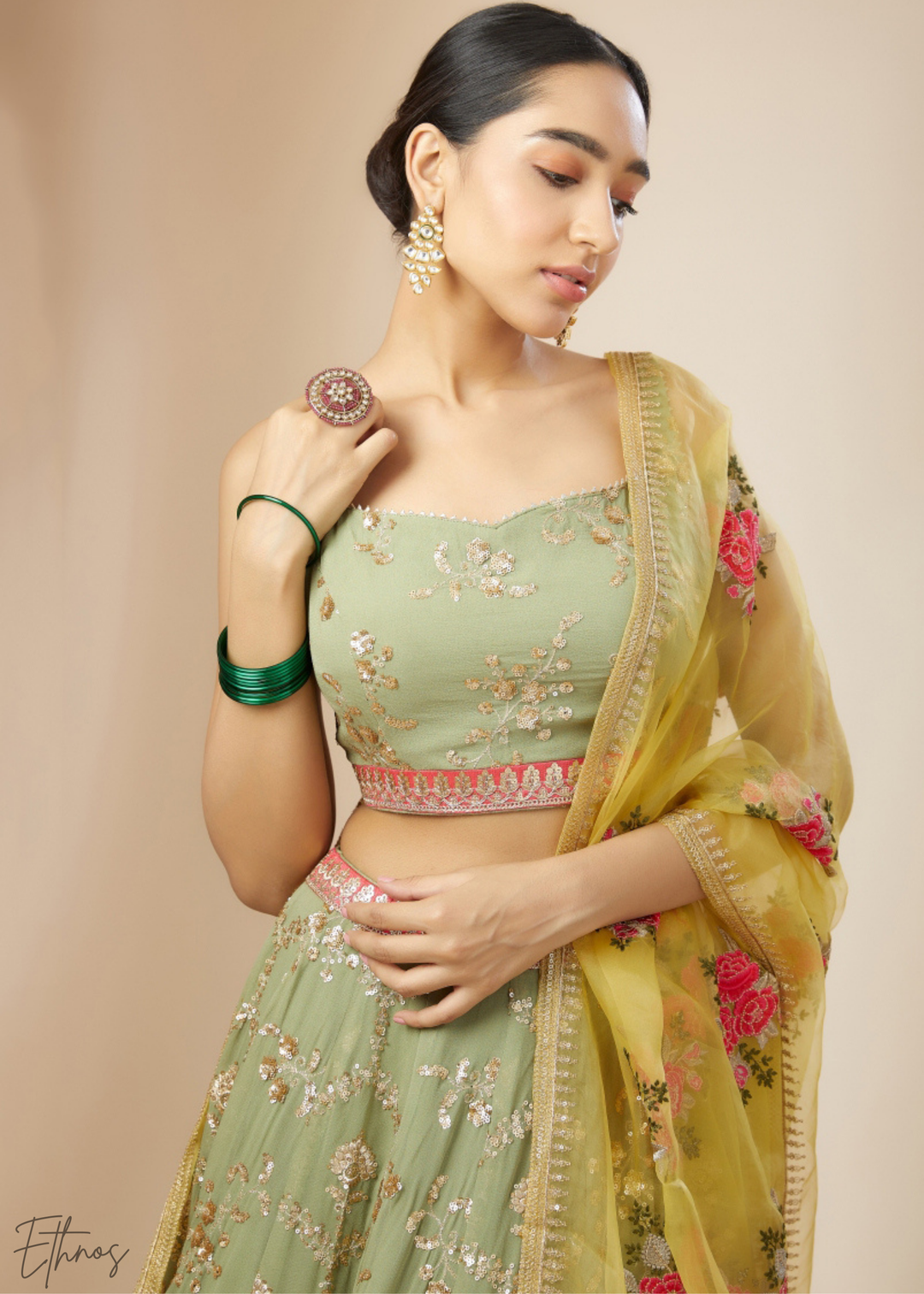Mint Green Sequins Georgette Lehenga